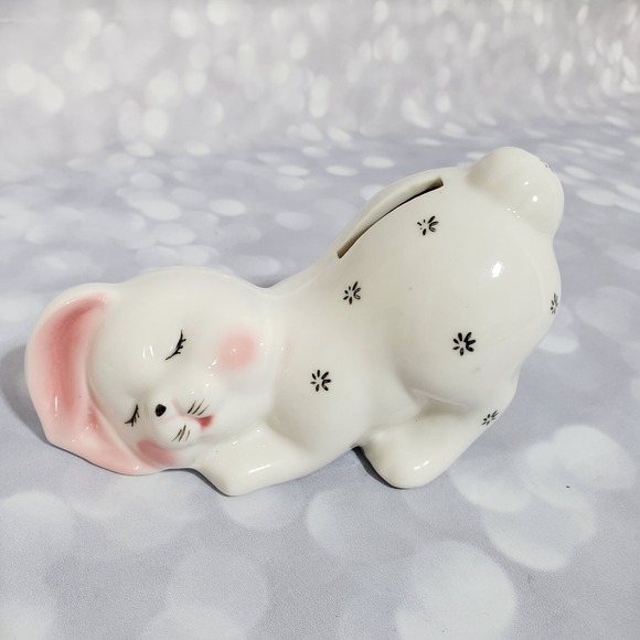 Accents | Vintage Ceramic Sleeping White Bunny Rabbit Coin Bank Made In ...